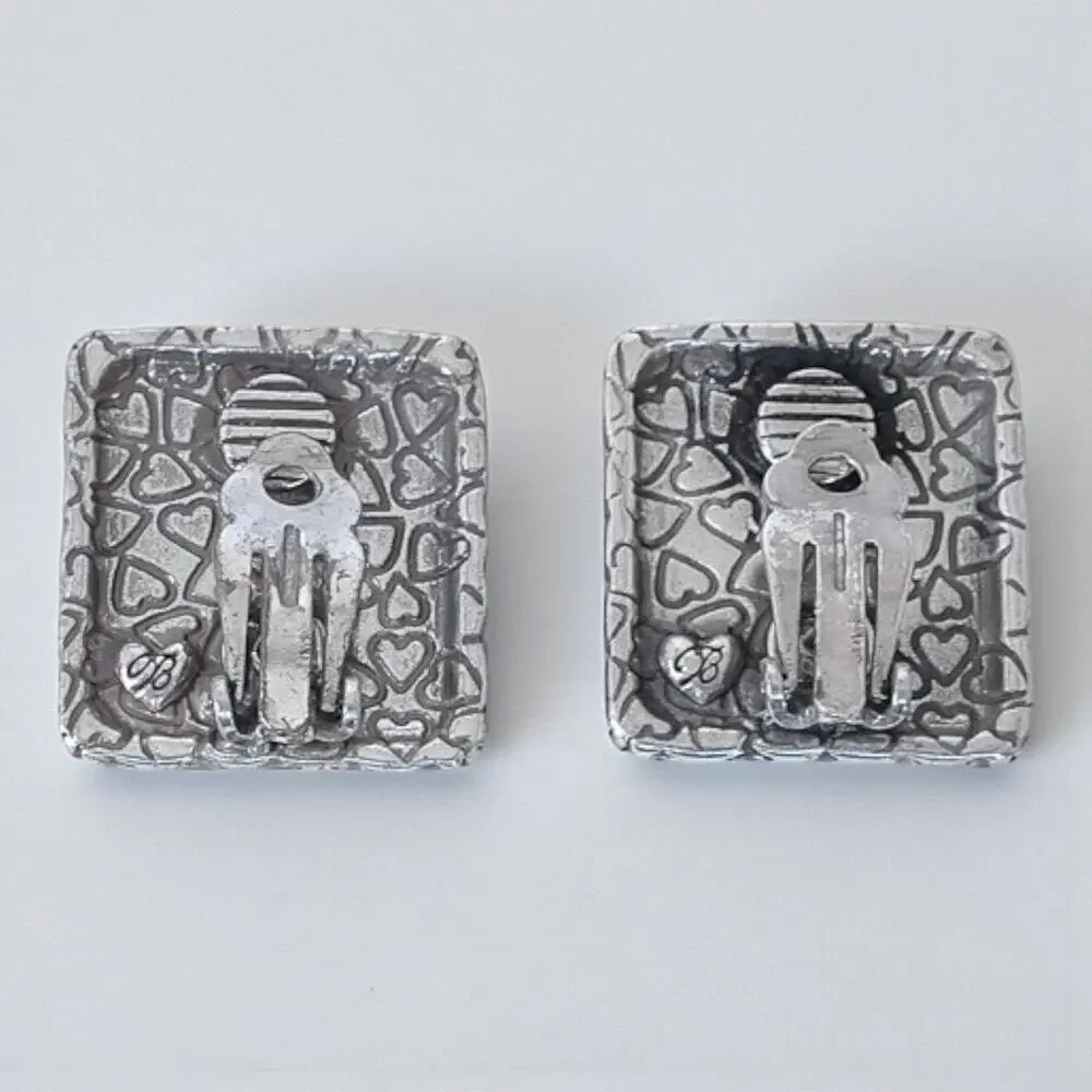 Brighton Vintage Rectangular Woven Clip On Earrings Silver Plated Retired